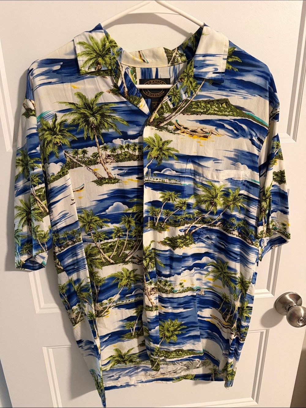 Men's Blue Tropical Palm Print Short-Sleeve Polo